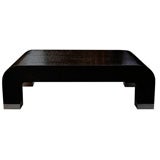 Black Lacquered Linen Coffee Table by Karl Springer