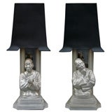 Pair of carved figure lamps by James Mont