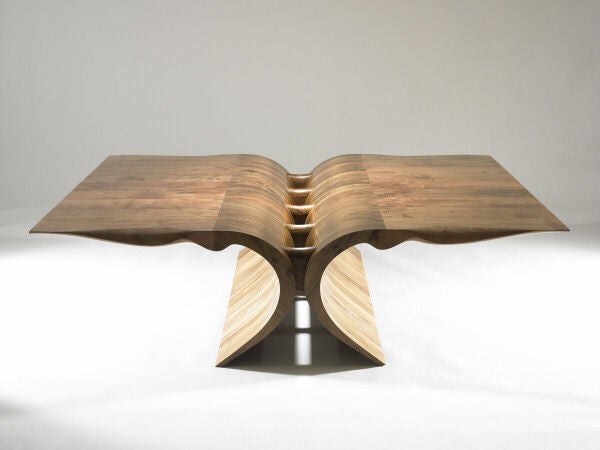 Sanagi Table in walnut and lacewood.