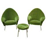 Pair of Club Chairs and Ottoman by Joseph Andre Motte