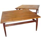 A Pair of Modern Walnut Coffee Tables