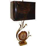 A Modern Cast Brass and Agate Lamp by Willy Daro