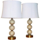 A Pair of Modern Crackled Glass and Brass Lamps, By Paul Hanson