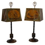 A Pair of Patinated Bronze Table Lamps, by Oscar Bach