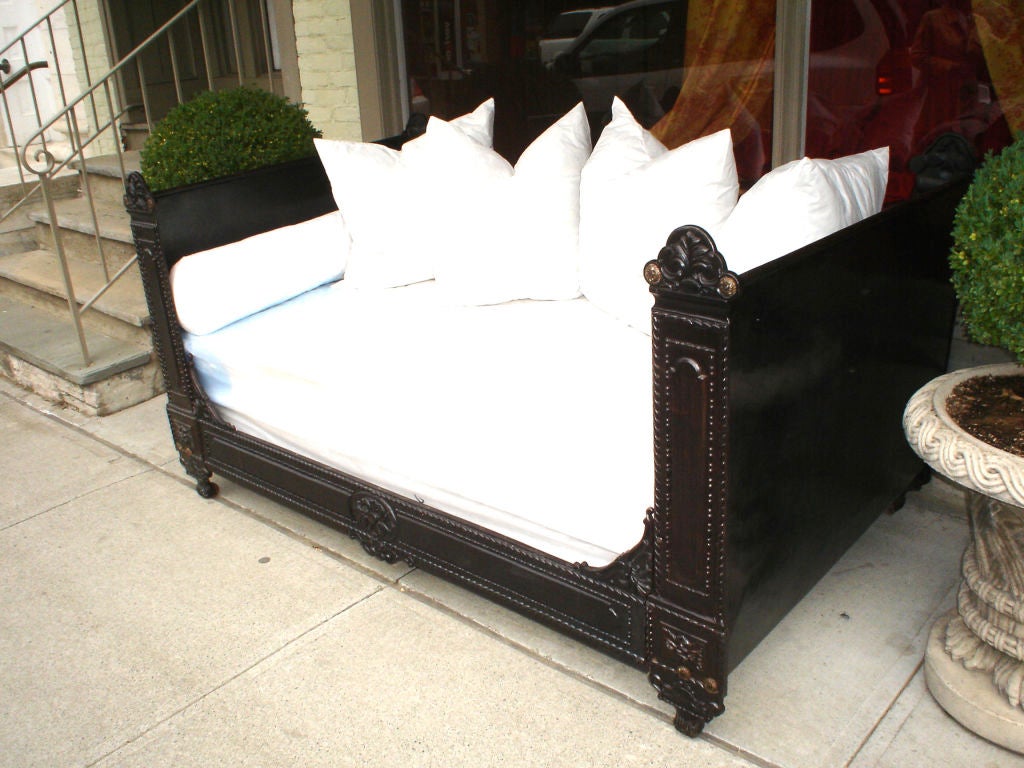 A LOUIS 16TH STYLE CAST IRON ALCOVE BED, GREAT FOR A SOFA, THAT DOUBLES FOR EXTRA SLEEPING.