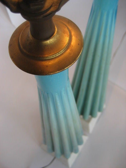 A Pair of Turquoise  Murano  Glass Lamps with Gold Flecks 3