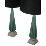 A Pair of Turquoise  Murano  Glass Lamps with Gold Flecks