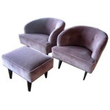 A Pair of Vintage "Tub" Chairs with Matching Ottoman