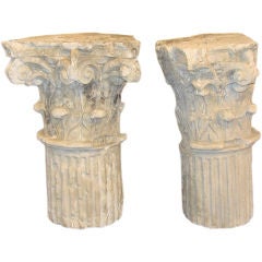 PAIR 18TH C ITALIAN LIMESTONE CAPITALS