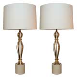 A Pair of Sculptural Polished and painted Brass Table Lamps