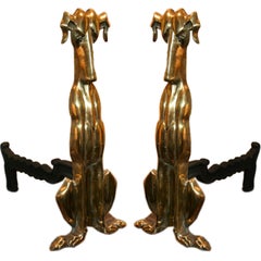 Vintage A Pair of Sculptural Dog Andirons