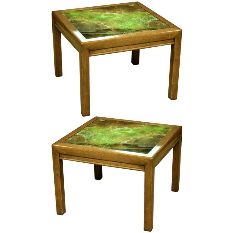 American Atmospheric Reverse Painted Glass Tables by Henredon For Sale