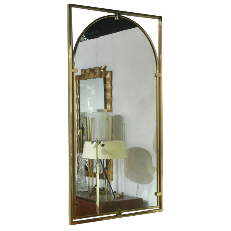 Framed Arch Brass Entry Mirror by John Stuart