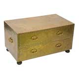 A Brass Clad and Studded Two Drawer Commode by Sarreid, Ltd