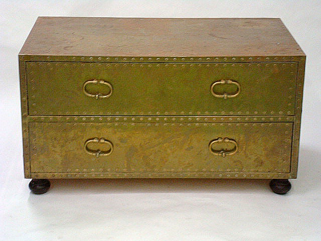 Spanish A Brass Clad and Studded Two Drawer Commode by Sarreid, Ltd