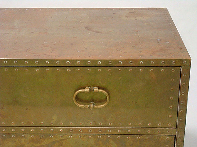 A Brass Clad and Studded Two Drawer Commode by Sarreid, Ltd 1