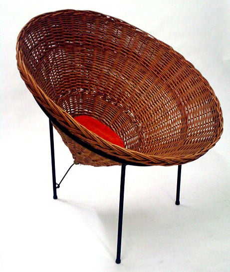 Italian 'Sunflower' Woven Wicker Cone Basket Lounge Chair by Roberto Mango for Tecno For Sale