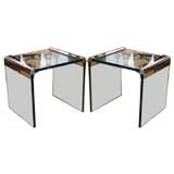 Pair of Glass and Chrome Waterfall Occasional Tables by Pace