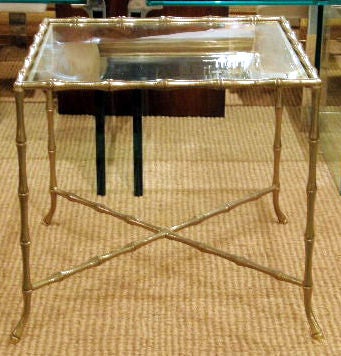 American 'Syrie' Brass Faux Bamboo Square Occasional Table by John Gerald, Inc. In Excellent Condition For Sale In New York, NY