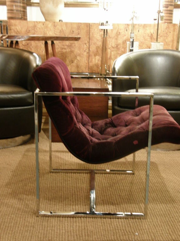 American Scoop Seat Square Framed Lounge Chairs by Silvercraft In Excellent Condition For Sale In New York, NY