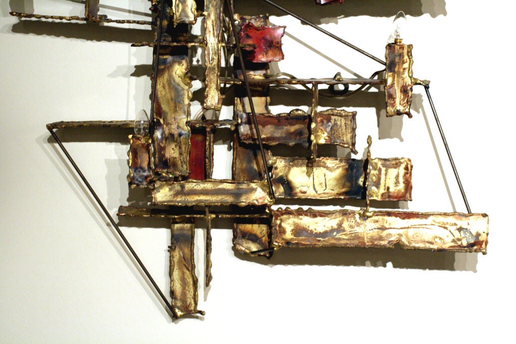 Welded American Illuminated Brutalist Wall Sculpture by Silas Seandel, 1975 For Sale