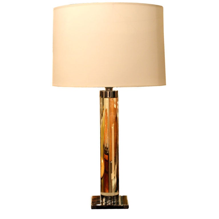 American Crystal Lucite Column Table Lamp from Hansen, NYC For Sale