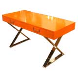 Orange Lacquered Campaign Desk by Milo Baughman