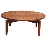 Vintage Round Low Revolving Walnut Cocktail Table by Jens Risom