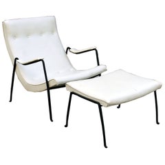 American Wrought Iron Frame Scoop Chair and Ottoman by Milo Baughman