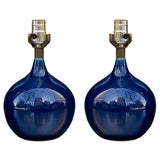 Pair of Cobalt Blue Ceramic Bedside Lamps by Lotte