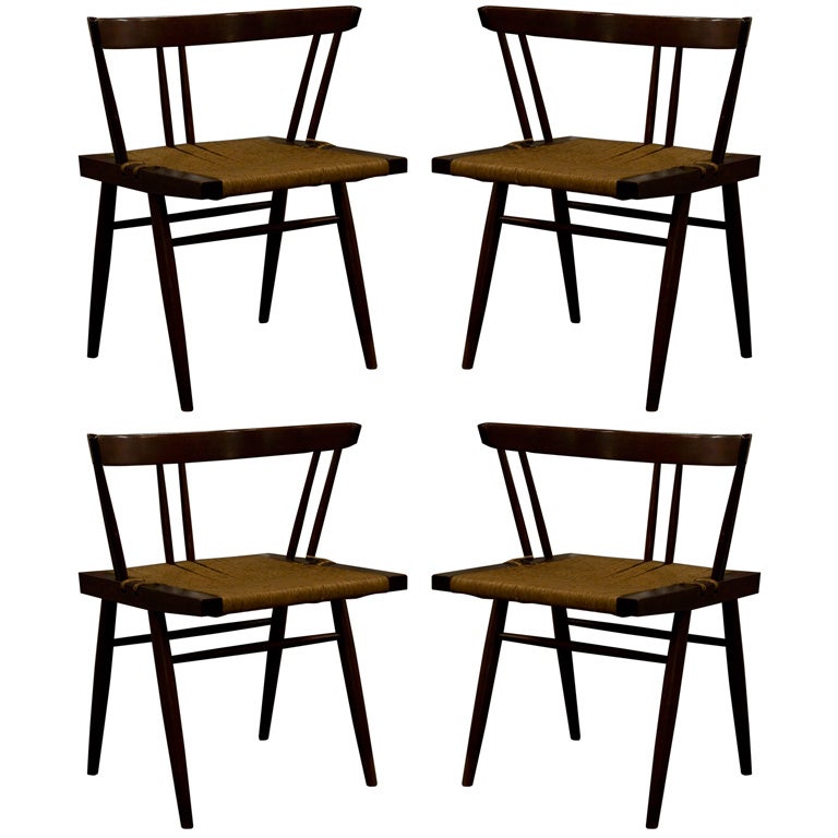 American Set of Four Grass Seated Dining Chairs by George Nakashima For Sale