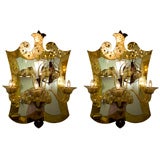 A Magnificent Pair of Shield Form Mirror Sconces by Venini