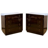 Pair of Classic Four Drawer Commodes With Brass Ring Drop Pulls