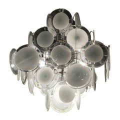 Five Tiered White and Clear Glass Discus Chandelier by Vistosi