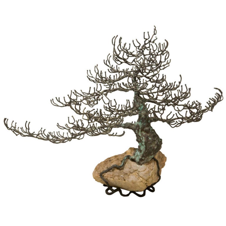 Lone Tree Bonsai Bronze and Geode Sculpture by Curtis Jere