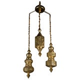 Moroccan Pierced Brass Triple Pendant Chandelier