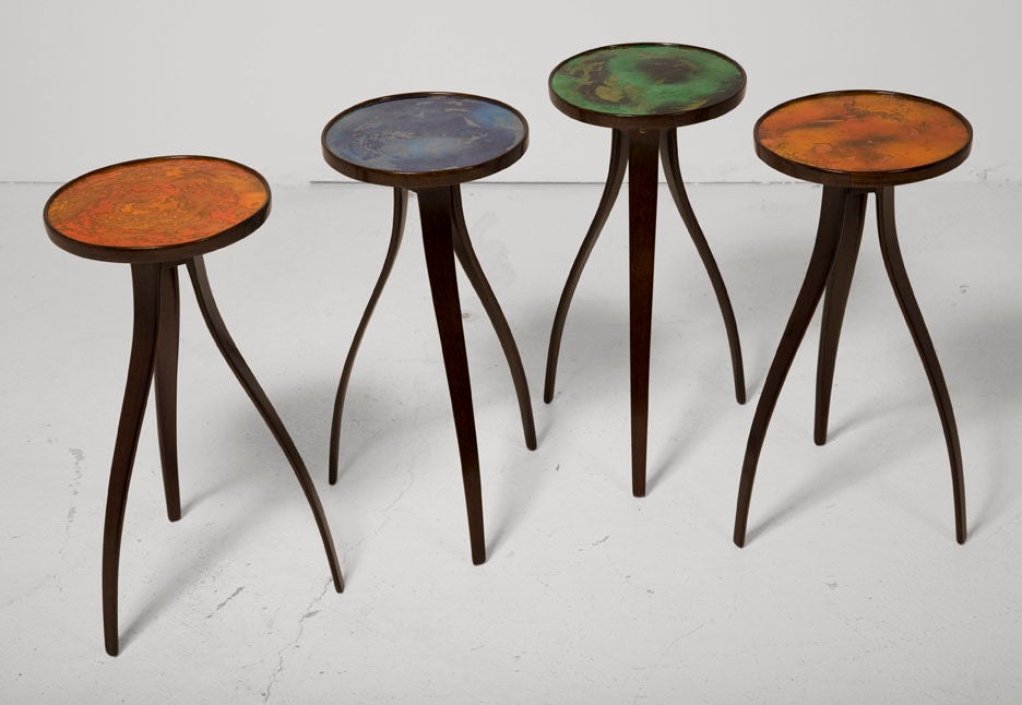 Set of Jewel Tone Enameled Cigarette Tables by Harvey Probber
