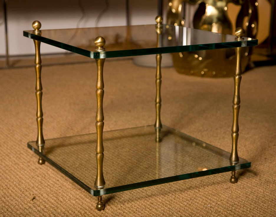 American Glass and Brass Faux Bamboo Occasional Tables In Excellent Condition For Sale In New York, NY