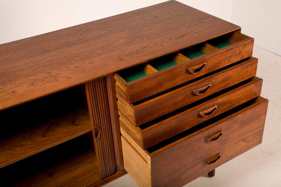 Teak Tambour Door Sideboard by Peter Hvidt In Excellent Condition In New York, NY