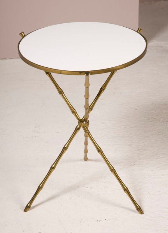 Italian Vintage Brass Faux Bamboo Tripod Table after Bagues