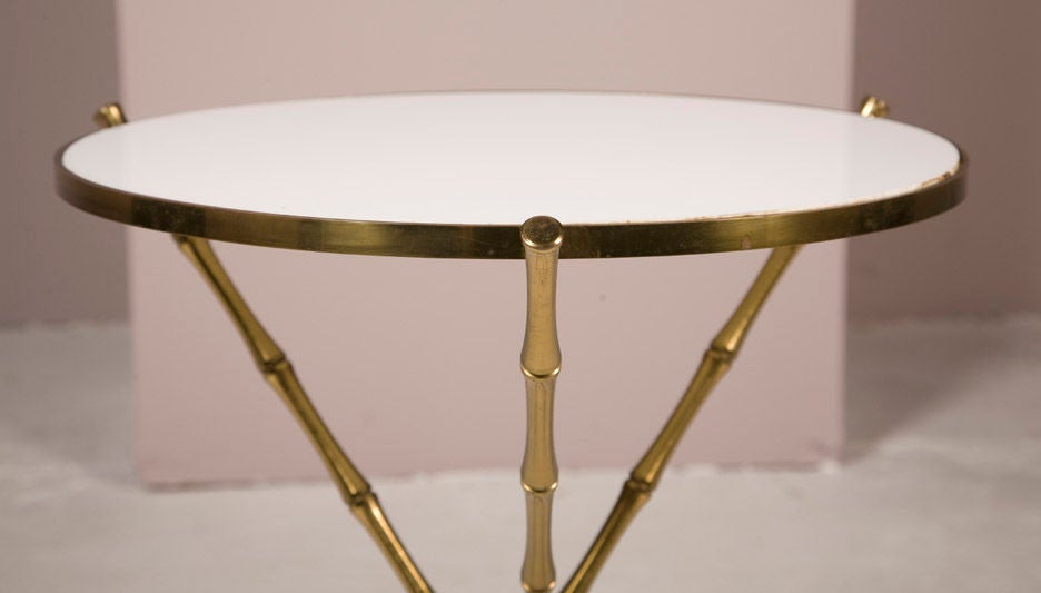 Mid-20th Century Vintage Brass Faux Bamboo Tripod Table after Bagues
