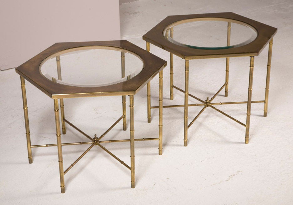 Pair of Hexagonal Faux Bamboo Occasional Tables by Mastercraft