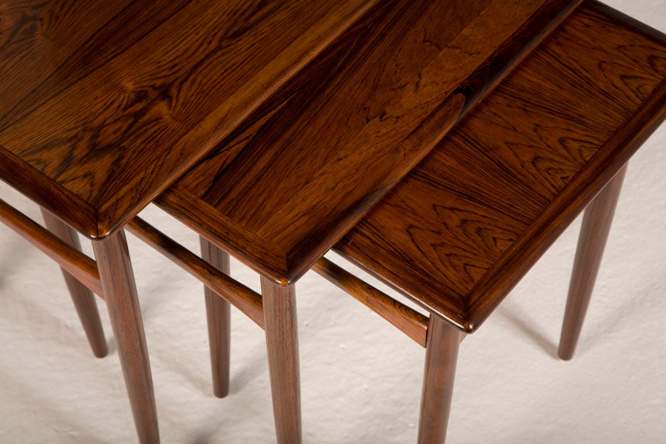 Danish Set of Three Rosewood Nesting Tables by Kai Kristiansen