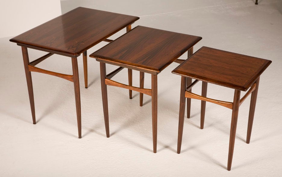 Set of Three Rosewood Nesting Tables by Kai Kristiansen In Excellent Condition In New York, NY