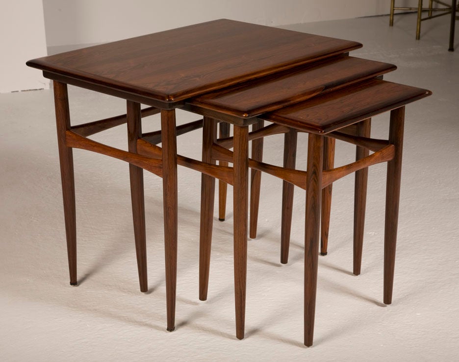 Mid-20th Century Set of Three Rosewood Nesting Tables by Kai Kristiansen