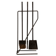 Modernist Wrought Iron Fireplace Tool Set After George Nelson
