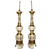 Pair of "Aztec" Solid Brass Lamps