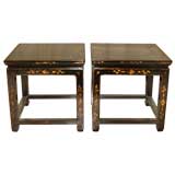 A Pair Of Black Lacquer Square Stools With Gold Gilt Motif