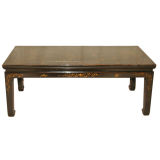 Black Lacquer Low Table With Painted Gold Gilt Landscape Top