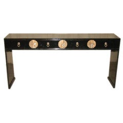 Black Lacquer Console Table With Four Drawers & Brass Fitting 3